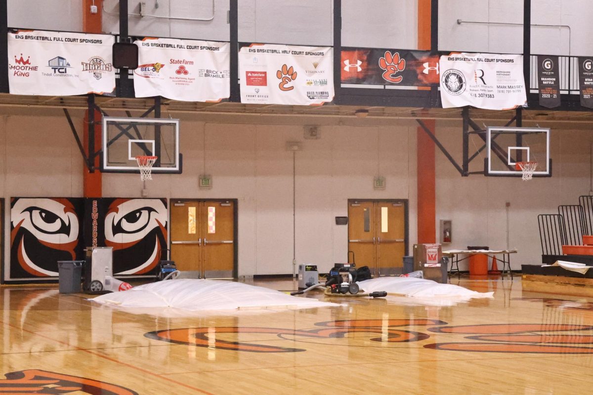 Dehumidifiers removed moisture from the Lucco-Jackson gym floor in October.