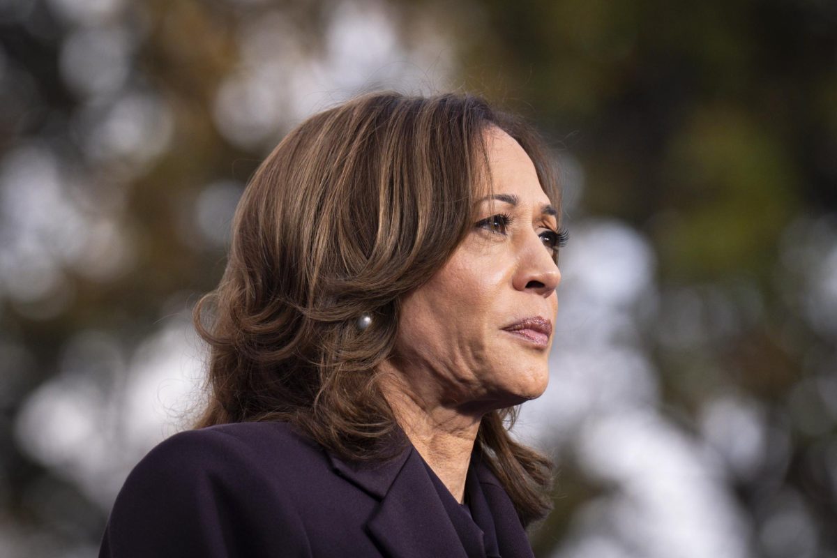 Harris looks out at the crowd at her Nov. 6 concession speech at Howard University.