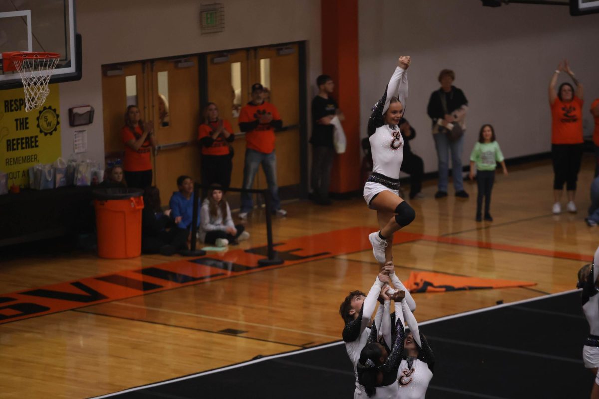 EHS cheer team performs stunt on Dec. 15