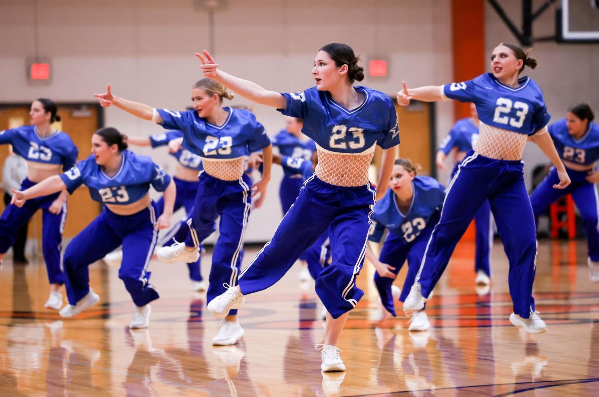 The EHS Dance team performs their routine during a competition hosted at the Edwardsville gym on Jan. 4.