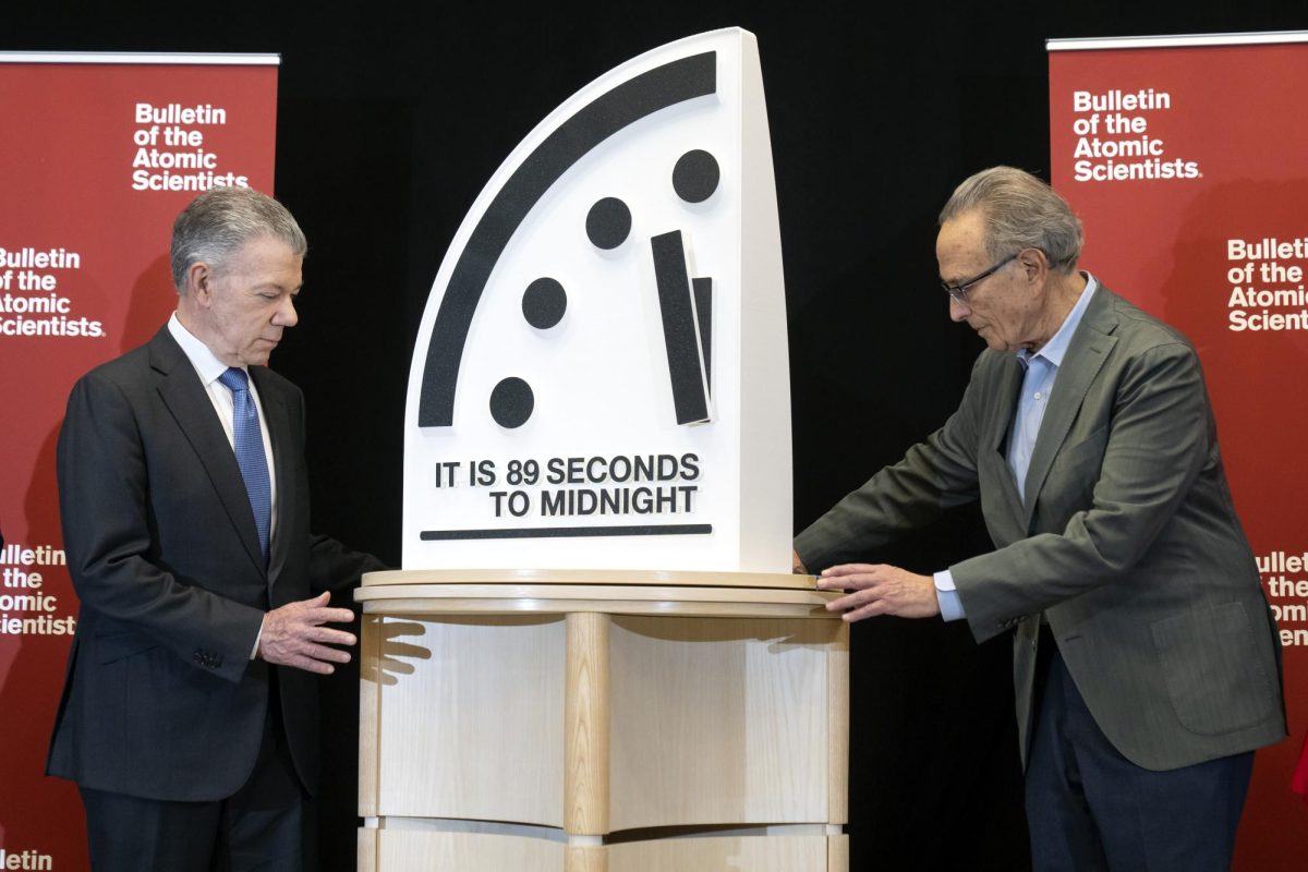 The Doomsday Clock set at 89 seconds during a press conference Jan. 28.