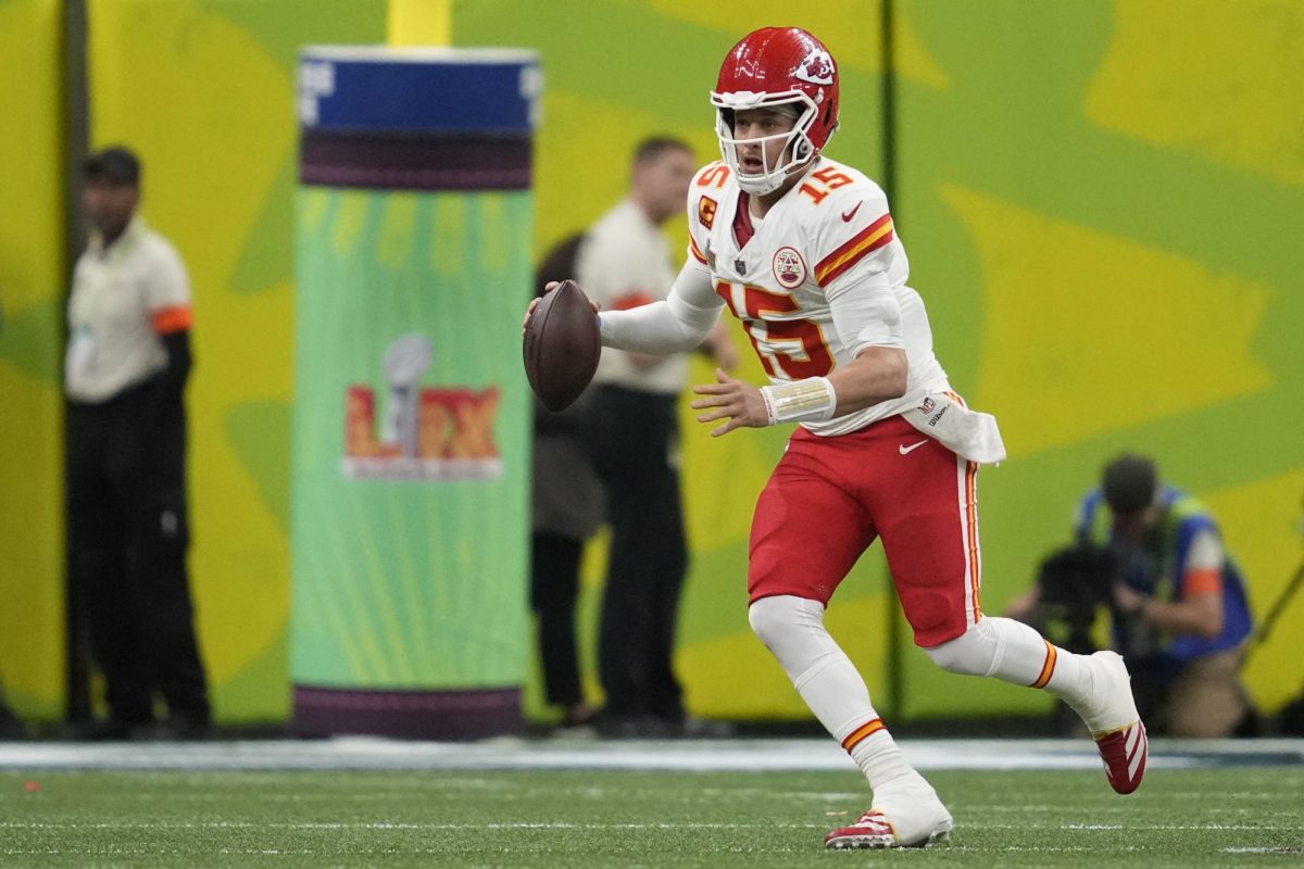 Kansas City Chiefs quarterback Patrick Mahomes runs during the NFL Super Bowl 59 football game against the Philadelphia Eagles Monday, Feb. 10, 2025 in New Orleans. 