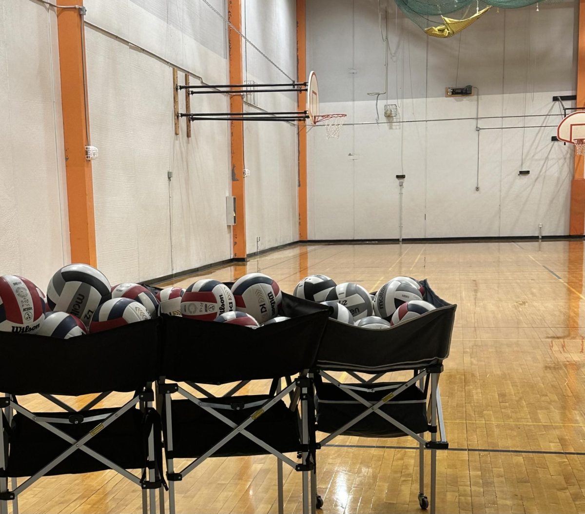 Volleyballs sit in the B gym's entrance at the end of the school day.