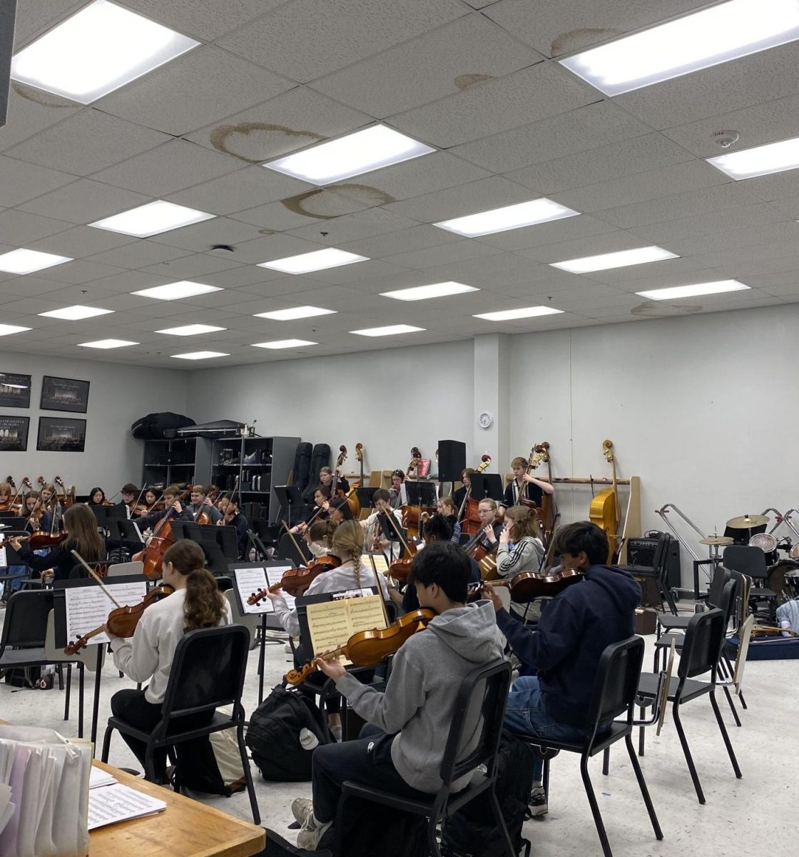 Orchestra students play in the same room where the ceiling issues occurred.